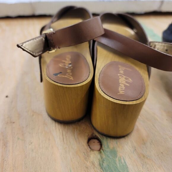 Sam Edelman Bentlee Brown Leather Studded Open Toe Platform Wedge Sandals 8.5M - Picture 4 of 7